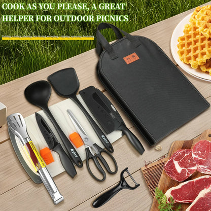 Portable outdoor utensils set of 10 pieces titanium