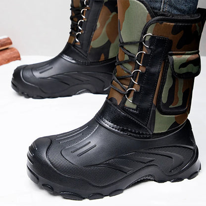 Warm Men Plush Snow Boots High Top Winter Men's Mid Calf Boots Waterproof Motorcycle Outdoor Anti-Slip Men Hiking Boots New