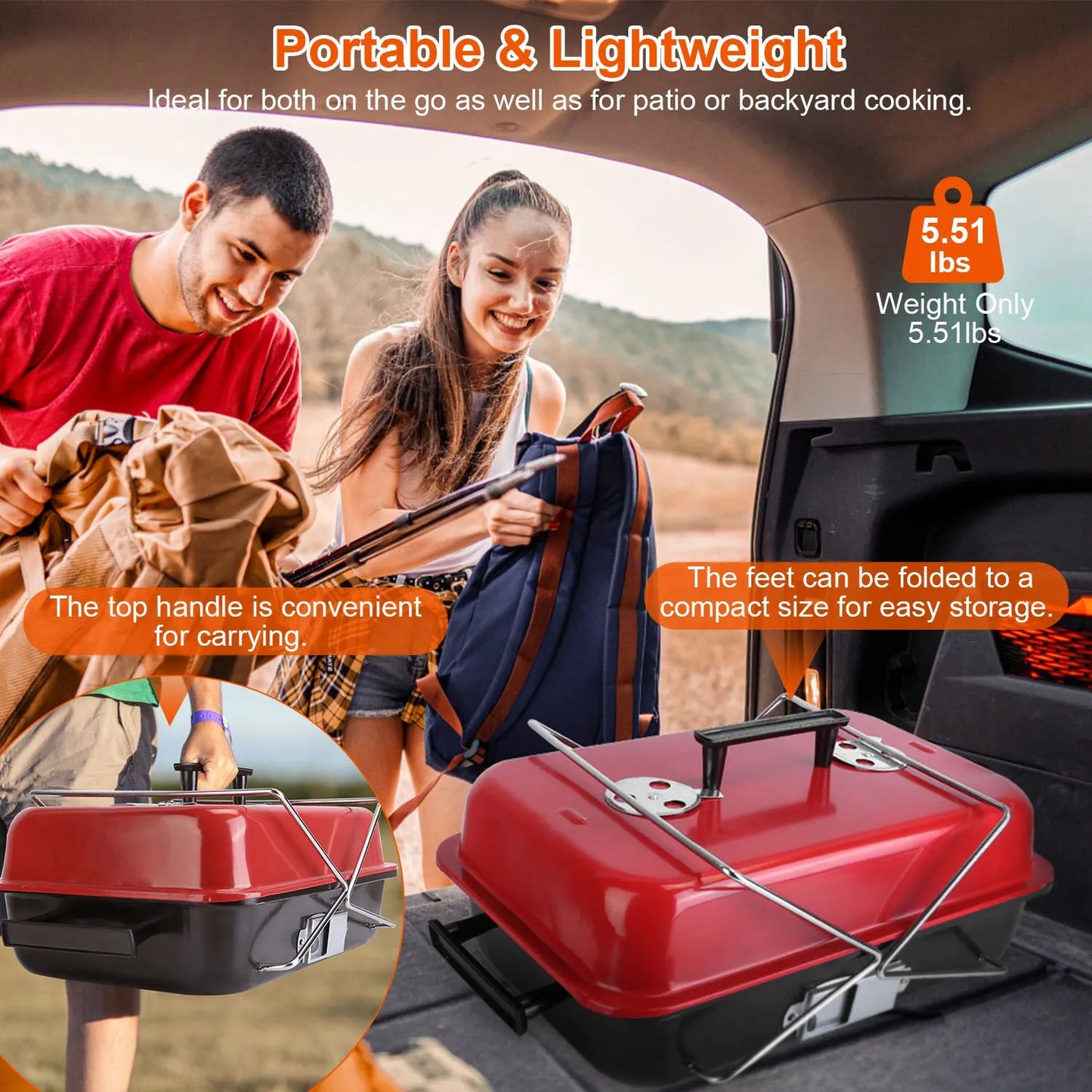 Portable Charcoal BBQ Grill Folding Tabletop Smoker