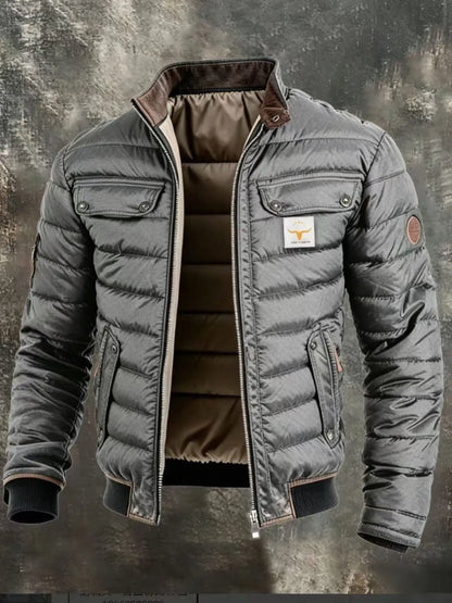2026 Men's Vintage Leather Quilted Thermal Zip  Jacket