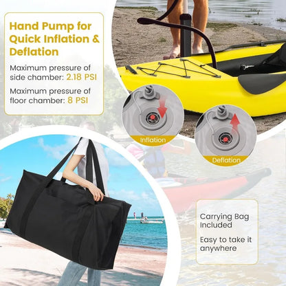 GYMAX Inflatable Kayak, 12.5Ft Tandem Kayak with 2 Aluminum Paddles, 2 Padded Seats,Footrests, 2 Fins,Hand Pump,Carry Bag