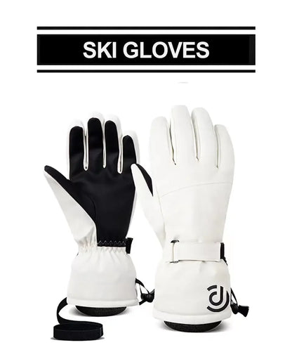 Ski Gloves  White Black Warm Waterproof Gloves