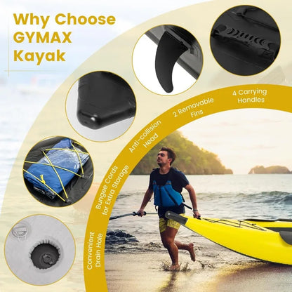 GYMAX Inflatable Kayak, 12.5Ft Tandem Kayak with 2 Aluminum Paddles, 2 Padded Seats,Footrests, 2 Fins,Hand Pump,Carry Bag