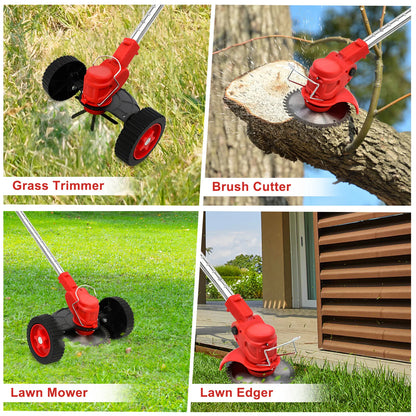 21V Cordless Weed Whacker Grass Trimmer  Edger with Wheels