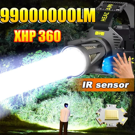 Super High Powerl XHP360 Fishing Headlamp USB Rechargeable