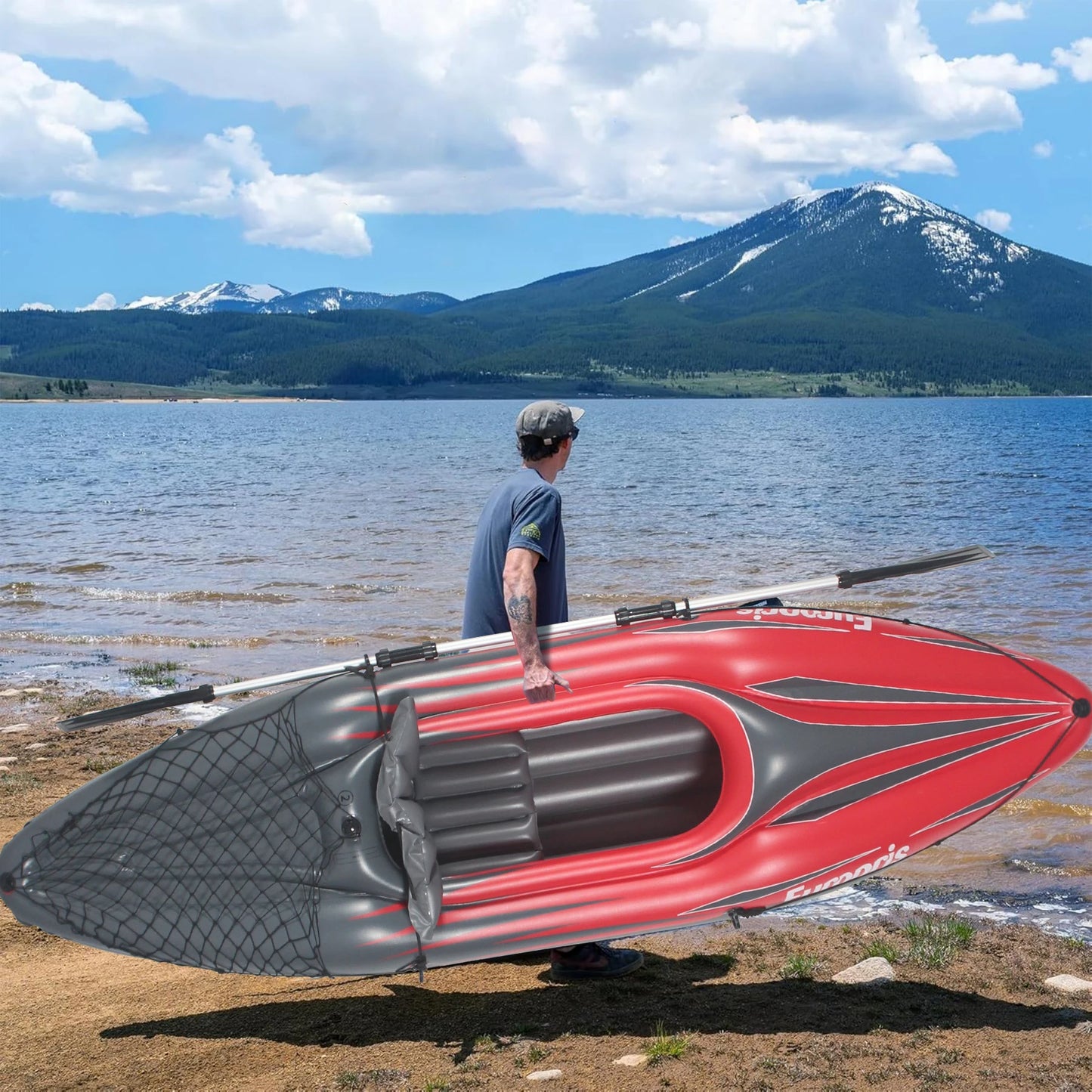 Inflatable Red Kayak  1 Person Adult Canoe,  High-Output Pump