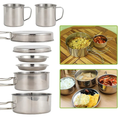 8Pcs Camping Cookware Set Stainless Steel