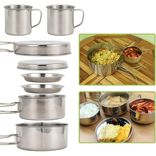 8Pcs Camping Cookware Set Stainless Steel