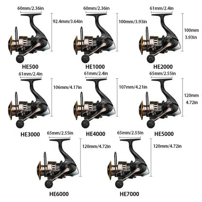 Fishing Reel, He1000-7000 Series, 5.2:1 Gear Ratio, Aluminum Alloy Body
