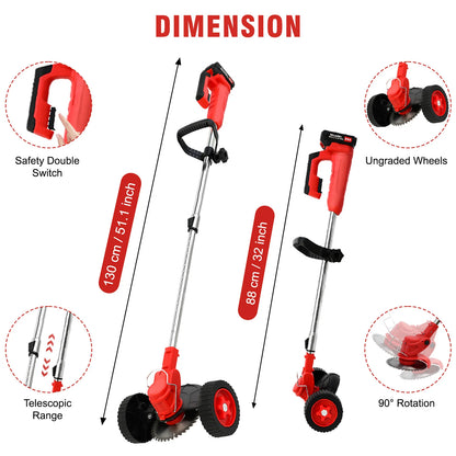 21V Cordless Weed Whacker Grass Trimmer  Edger with Wheels