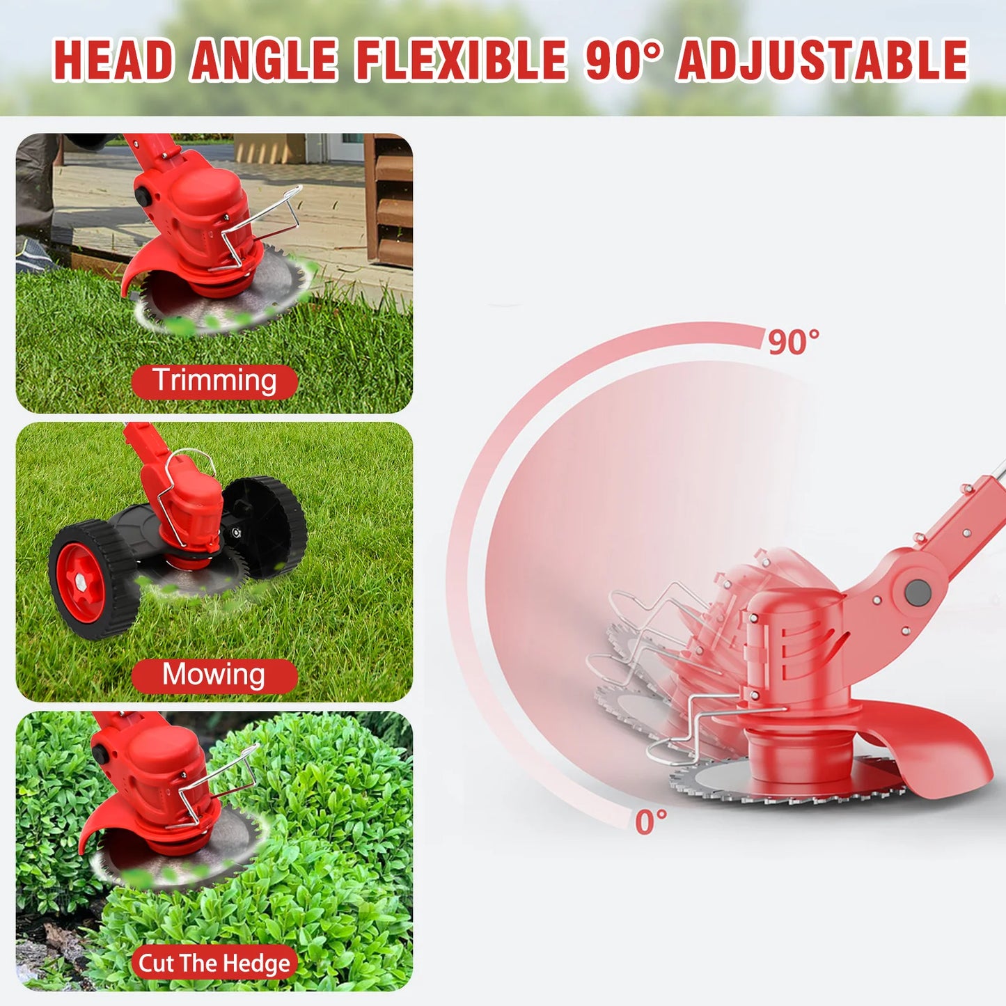 21V Cordless Weed Whacker Grass Trimmer  Edger with Wheels