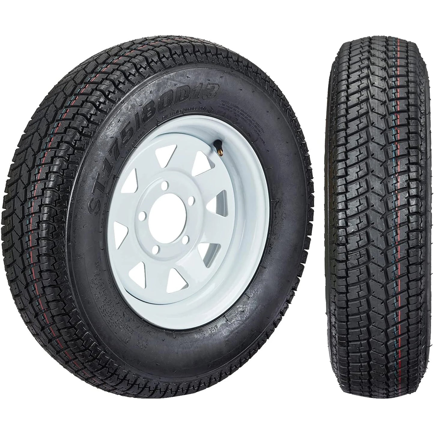2-Pack Trailer Tires On Rim ST175/80D13 175 80 13 Load Range C 5-Lug White Spoke