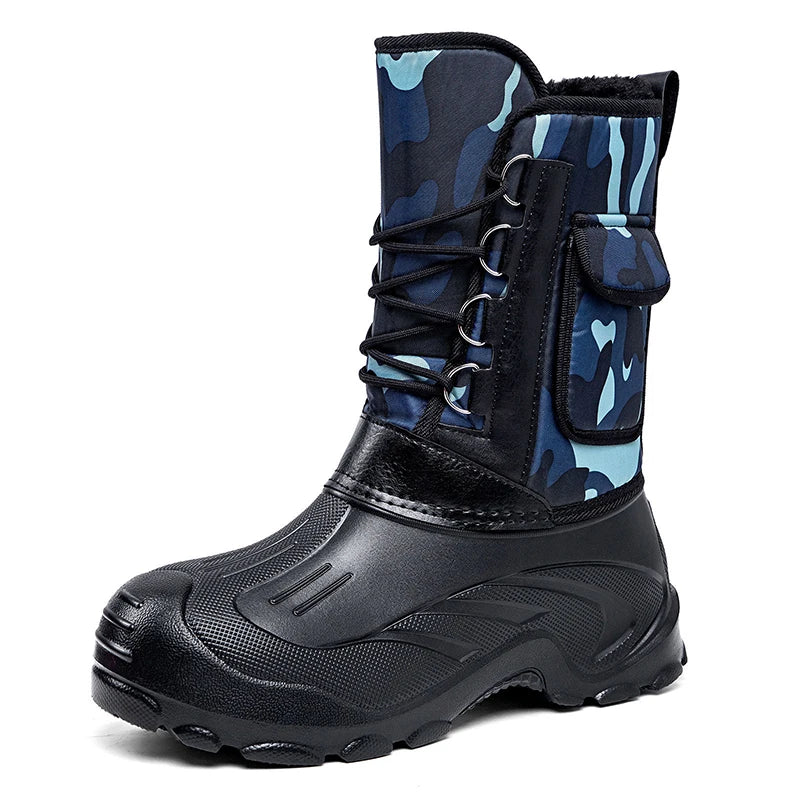 Warm Men Plush Snow Boots High Top Winter Men's Mid Calf Boots Waterproof Motorcycle Outdoor Anti-Slip Men Hiking Boots New