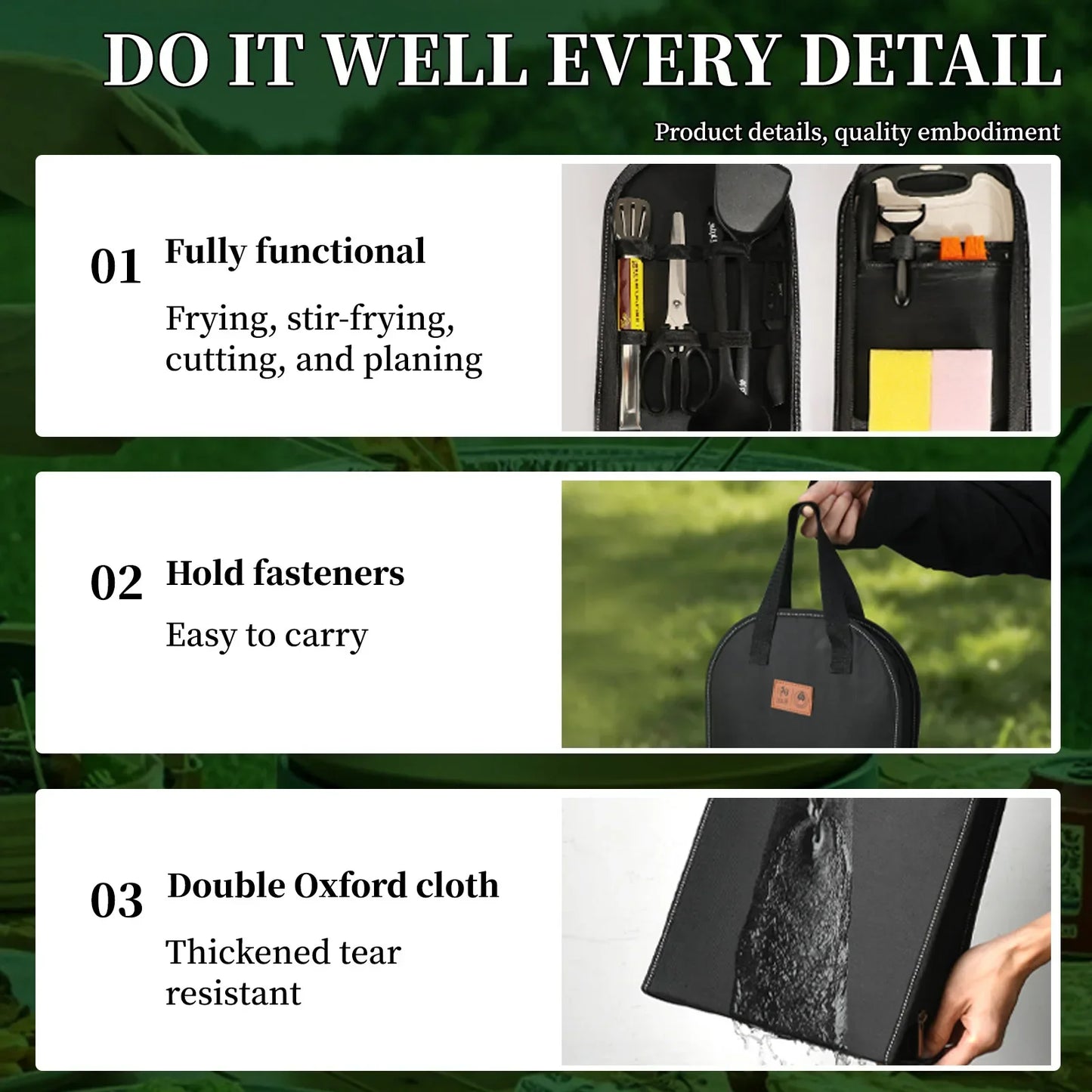 Portable outdoor utensils set of 10 pieces titanium