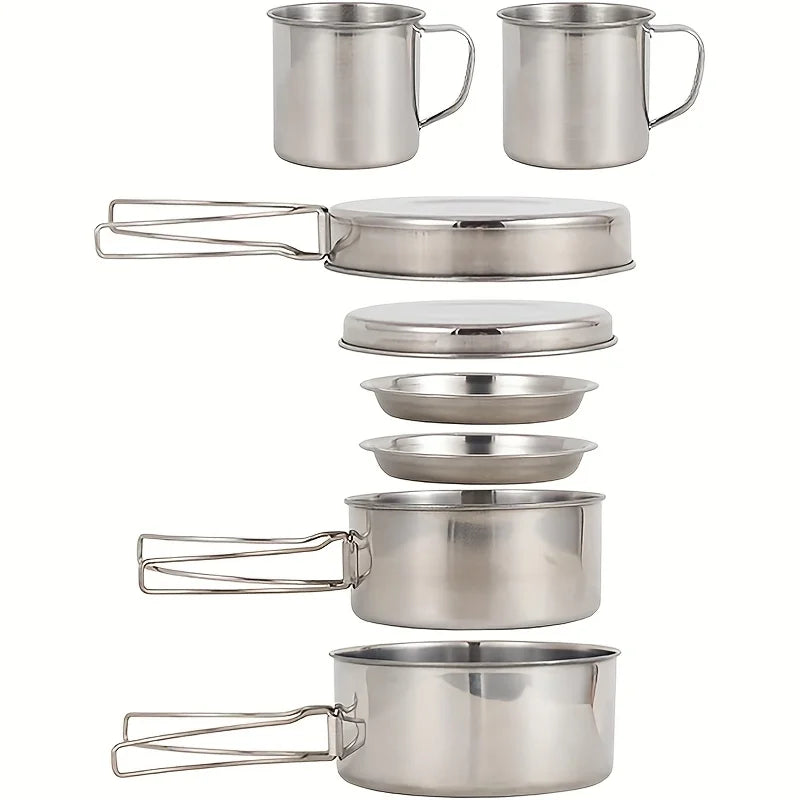 8Pcs Camping Cookware Set Stainless Steel
