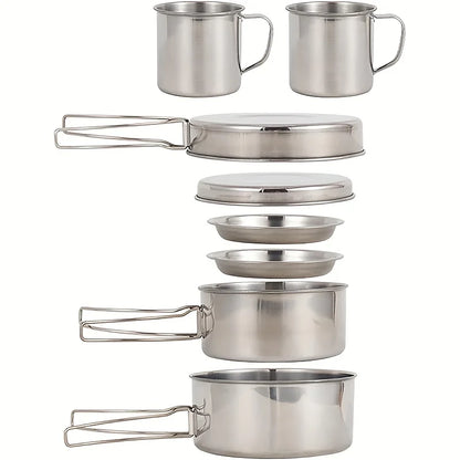 8Pcs Camping Cookware Set Stainless Steel