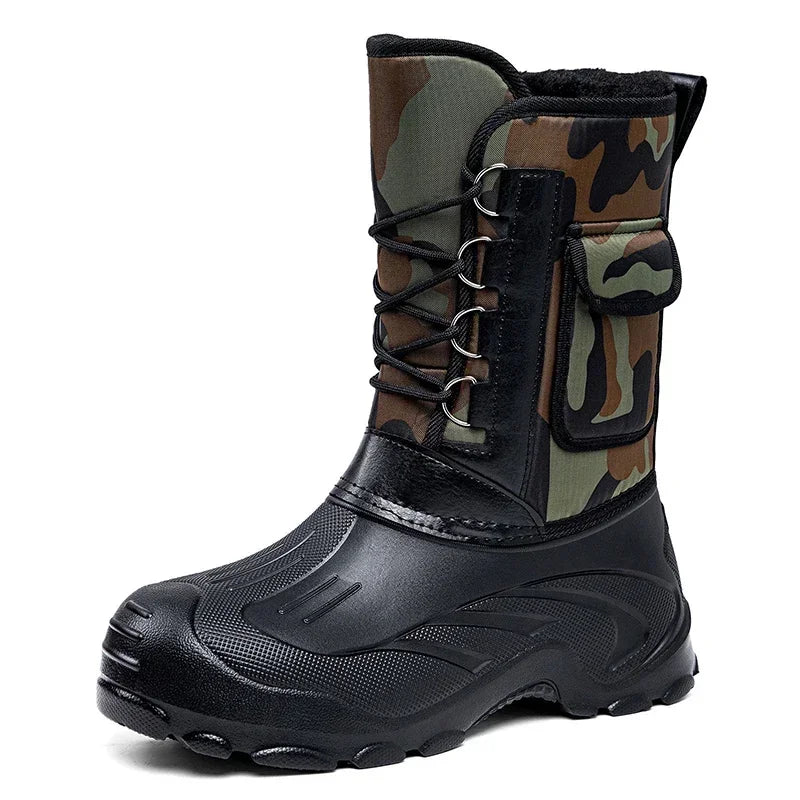 Warm Men Plush Snow Boots High Top Winter Men's Mid Calf Boots Waterproof Motorcycle Outdoor Anti-Slip Men Hiking Boots New