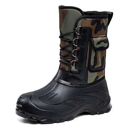 Warm Men Plush Snow Boots High Top Winter Men's Mid Calf Boots Waterproof Motorcycle Outdoor Anti-Slip Men Hiking Boots New