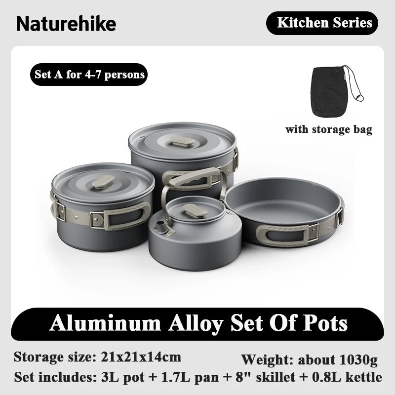 Naturehike Camping Pot Set 4-7 Persons Aluminum Alloy Cookware