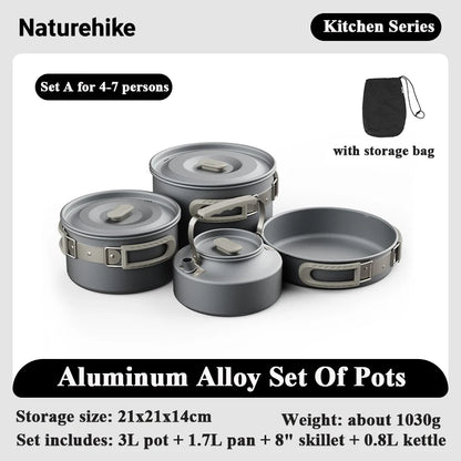 Naturehike Camping Pot Set 4-7 Persons Aluminum Alloy Cookware