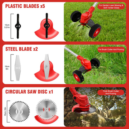 21V Cordless Weed Whacker Grass Trimmer  Edger with Wheels