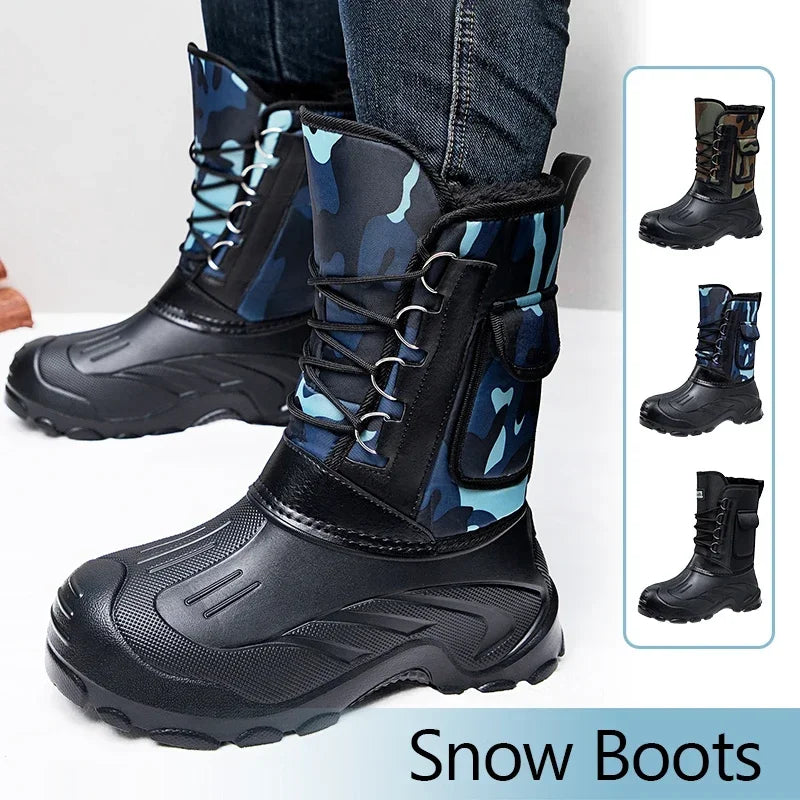 Warm Men Plush Snow Boots High Top Winter Men's Mid Calf Boots Waterproof Motorcycle Outdoor Anti-Slip Men Hiking Boots New