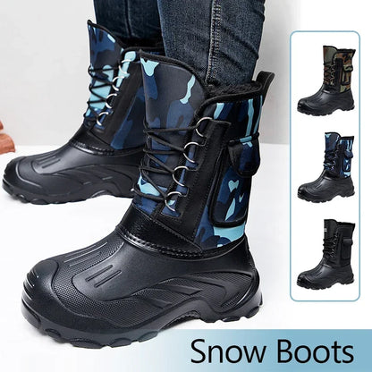Warm Men Plush Snow Boots High Top Winter Men's Mid Calf Boots Waterproof Motorcycle Outdoor Anti-Slip Men Hiking Boots New