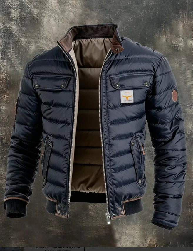 2026 Men's Vintage Leather Quilted Thermal Zip  Jacket