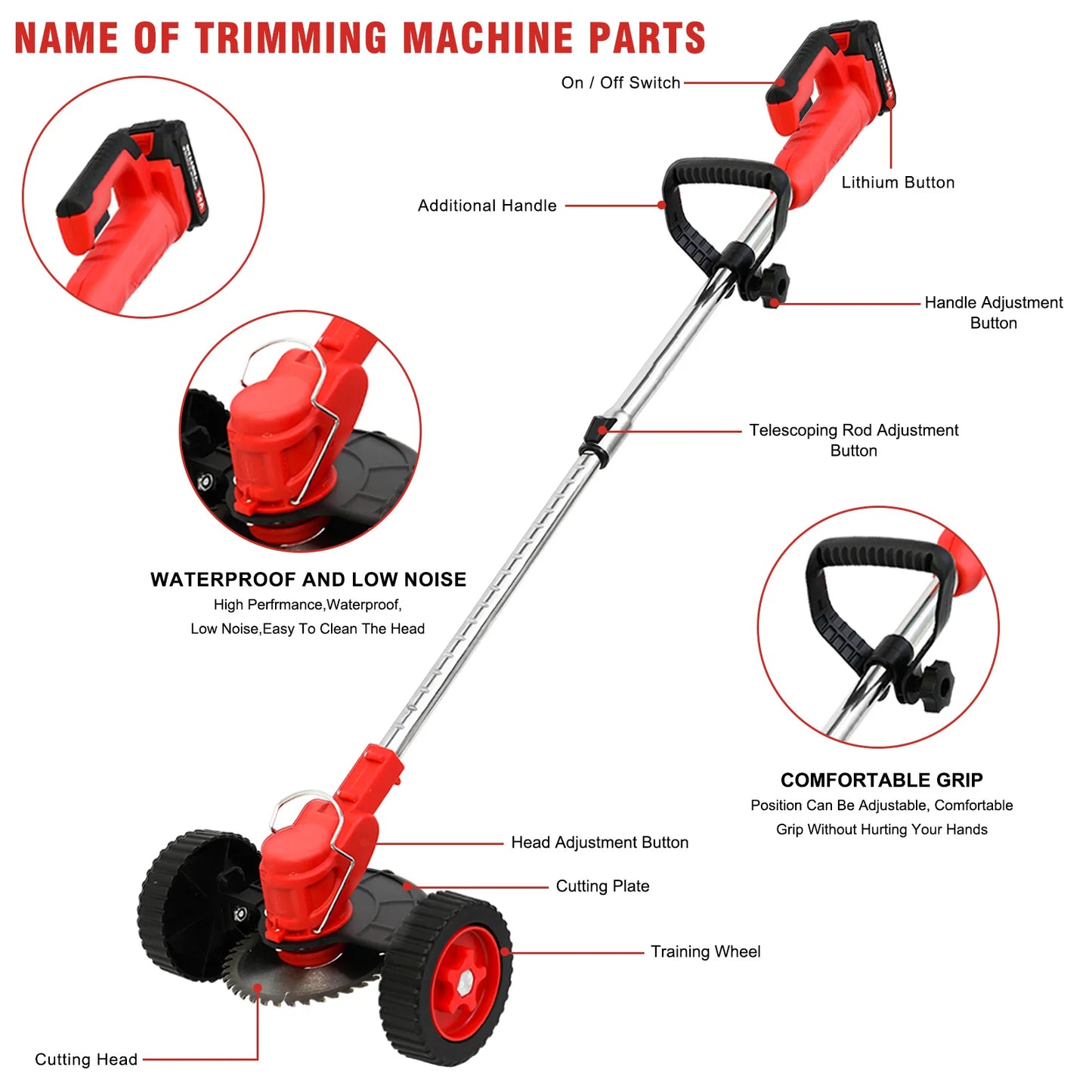 21V Cordless Weed Whacker Grass Trimmer  Edger with Wheels