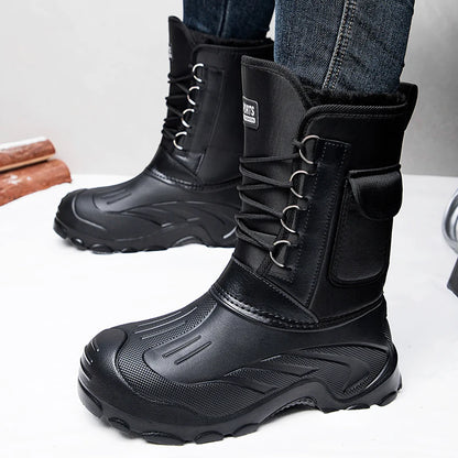 Warm Men Plush Snow Boots High Top Winter Men's Mid Calf Boots Waterproof Motorcycle Outdoor Anti-Slip Men Hiking Boots New