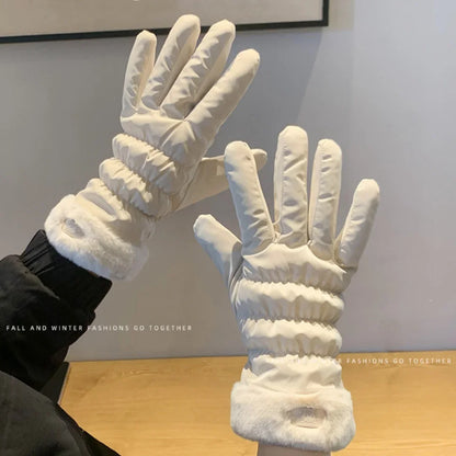 Ski Gloves Women Winter Fleece Thickened Warm Plush Cotton