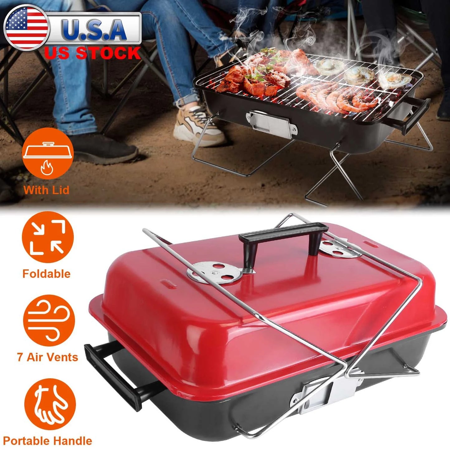 Portable Charcoal BBQ Grill Folding Tabletop Smoker