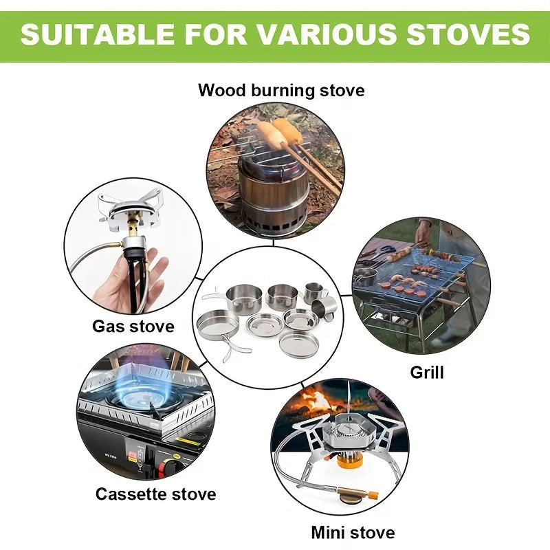 8Pcs Camping Cookware Set Stainless Steel