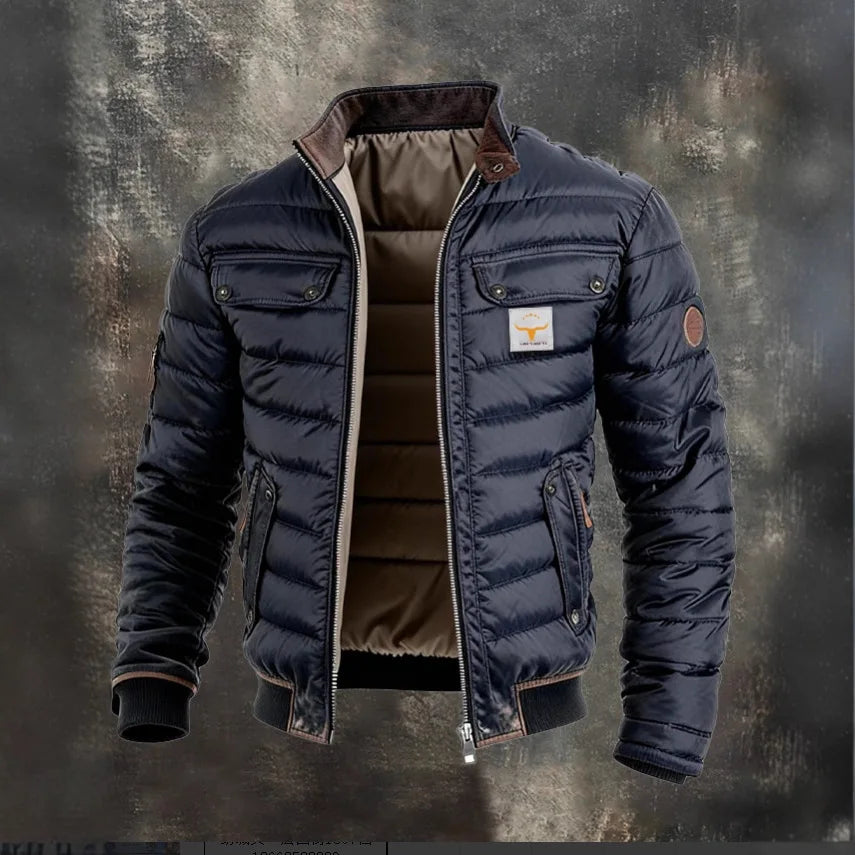 2026 Men's Vintage Leather Quilted Thermal Zip  Jacket