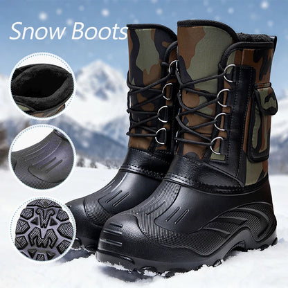 Warm Men Plush Snow Boots High Top Winter Men's Mid Calf Boots Waterproof Motorcycle Outdoor Anti-Slip Men Hiking Boots New