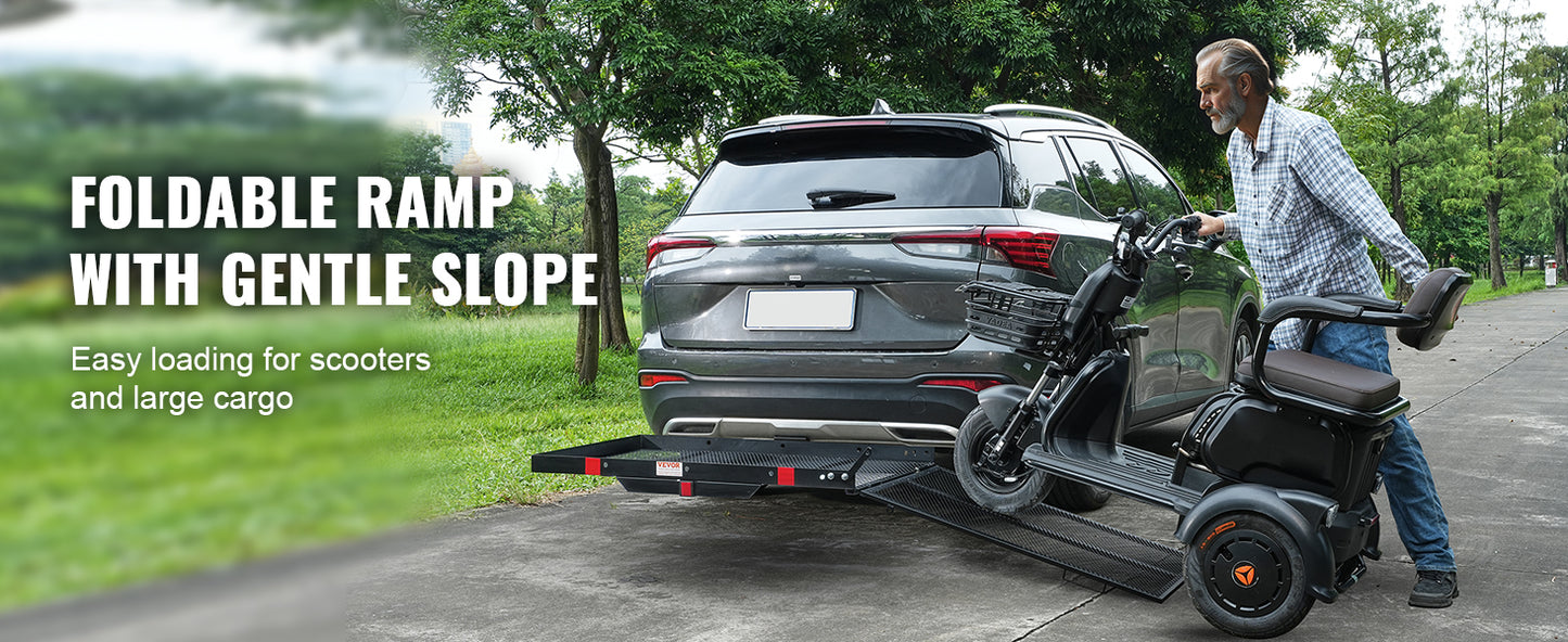 500LBS Mobility Scooter Carrier with Folding Ramp Fits 2" Hitch Receiver
