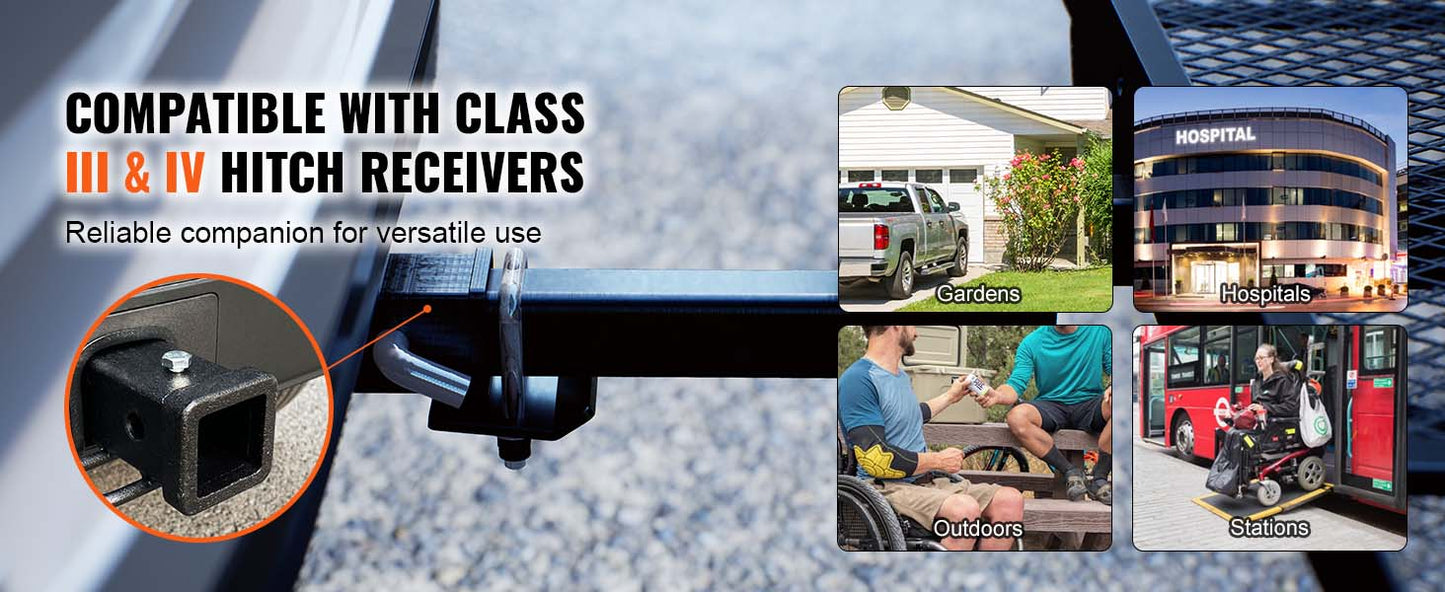 500LBS Mobility Scooter Carrier with Folding Ramp Fits 2" Hitch Receiver