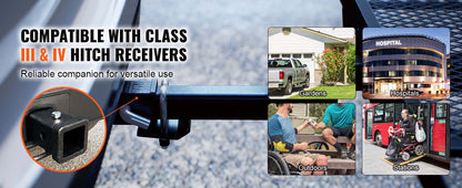 500LBS Mobility Scooter Carrier with Folding Ramp Fits 2" Hitch Receiver